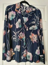 SOMA COOL NIGHTS L/S NOTCH COLLAR PAJAMA TOP DEEP BLUE FLORAL PRINT SIZE MEDIUM
