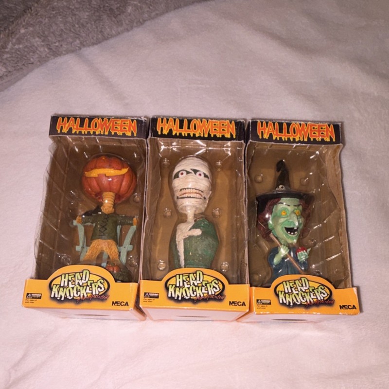 NECA Head Knockers Handpainted Halloween Bobblehead Set Pumpkinhead Mummy Witch