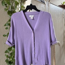 Worthington Essentials Button Up Top Cardigan Purple Size Large