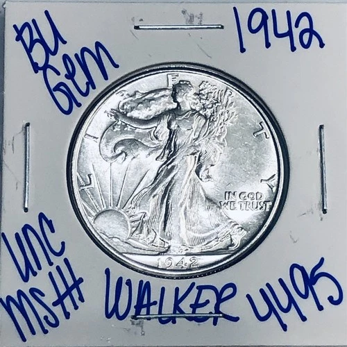 1942 BU UNCIRCULATED WALKING LIBERTY SILVER HALF DOLLAR AUTHENTIC U.S. MINT 4495