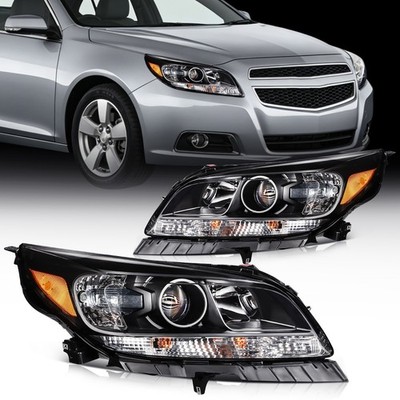 Headlights w/Bulbs For Chevy Malibu 2013-2015 Projector Black Headlamps Set