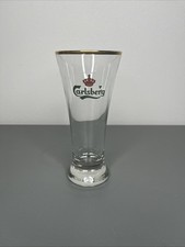 Carlsberg 6.75” Beer Glass Pilsner Logo Vintage Barware Gold Rimmed