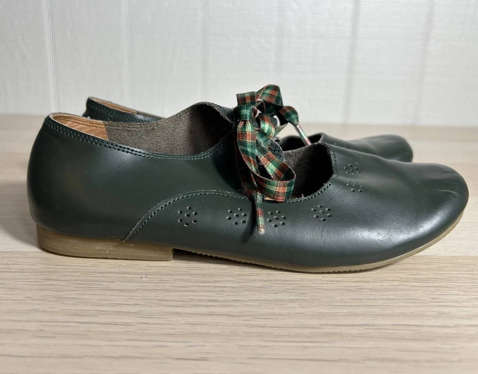 Adelisa и Co ручной работы кожаные туфли размер 34 США 2,5Y зеленый Мэри Джейн лента галстук - Изображение 3 из 4