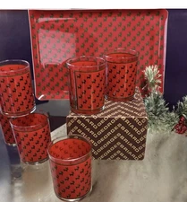 Georges Briard Vintage 7-Pc Set of Retro Glass DOF Cocktail Glasses & Tray