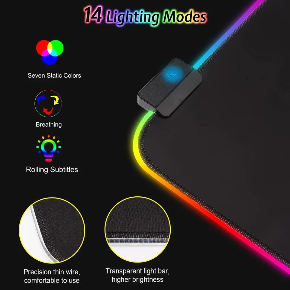 Tappetino Mouse Gaming XXL, 900 * 400Mm Tappetino Mouse RGB, Impermeabile E Anti - Immagine 4 di 4
