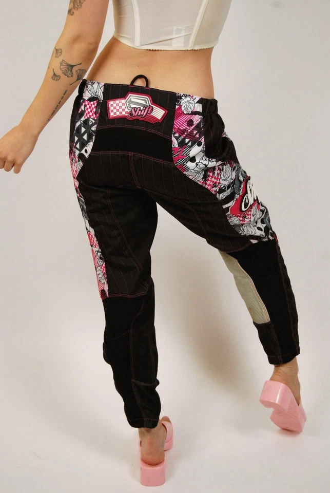 Calça de corrida Y2K (6) rosa preta vintage motocross dirtbike uniforme esportivo punk - Imagem 3 de 4