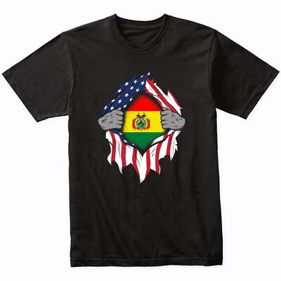 Bolivian American Flags Hands Ripping Flag on Chest T-Shirt - Bolivia Flag Shirt