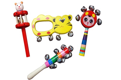 Channapatna Toys Wooden Rattles for Baby Gift - Set of 4 Non Toxic Multicolor - Picture 4 of 9