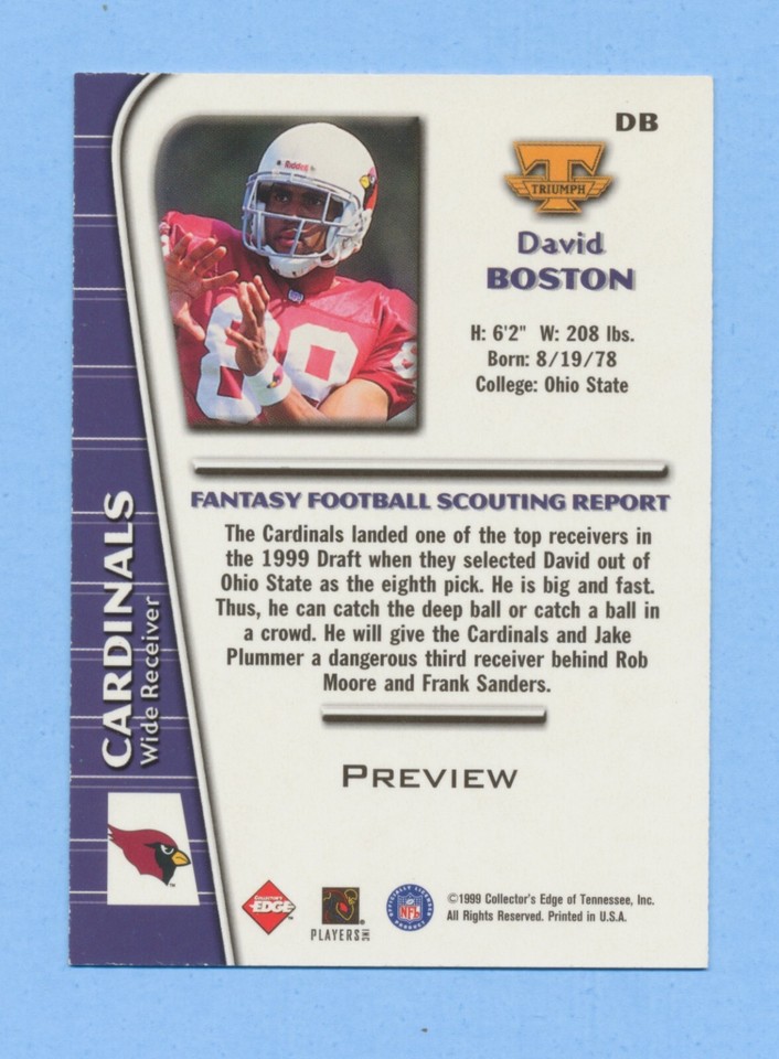 David Boston Signed/Autographed 1999 Edge Triumph RC Rookie Preview ...