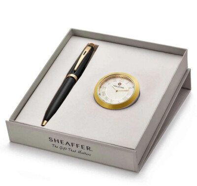 Sheaffer 100 Kugelschreiber G9322 Glänzende Schwarz Mit Gold Rand und Tisch Uhr