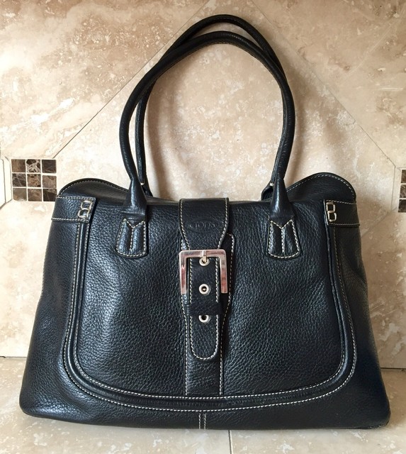 Tod's Black Pebble Leather Buckle Shoulder Bag | eBay