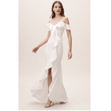 Anthropologie x BHLDN Lafayette Dress Ivory white maxi wedding ruffle size 4