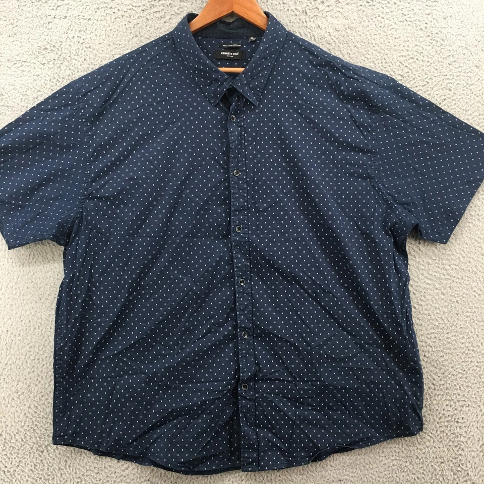 Kenneth Cole Short Sleeve Shirt Mens 4X Plus Button Up Collared Blue Cotton - Image 2 of 4