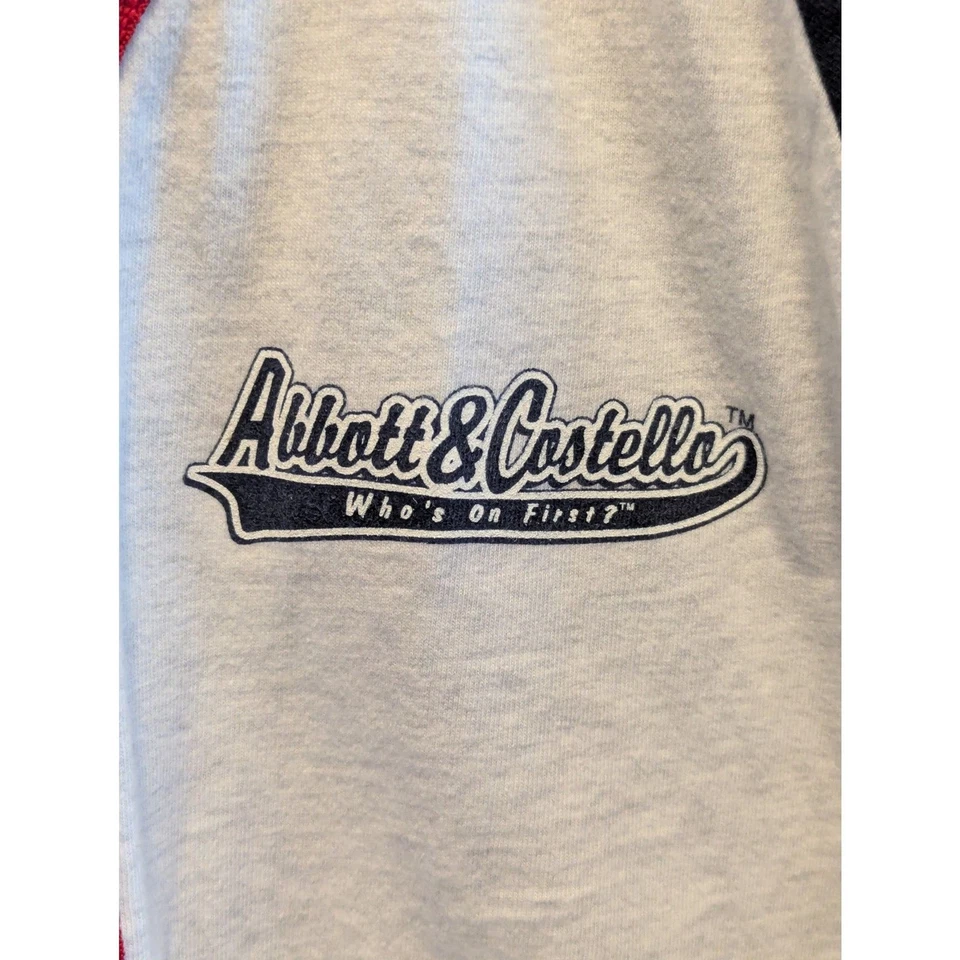 Camiseta del Salón de la Fama del Béisbol Nacional Abbott & Costello Quién está en la primera talla L Foto 3 de 4