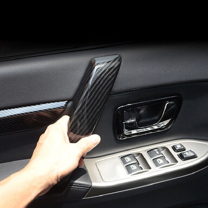 Apoyabrazos de puerta de fibra de carbono a rayas para Mitsubishi Pajero Montero 2009-2021 Foto 3 de 4