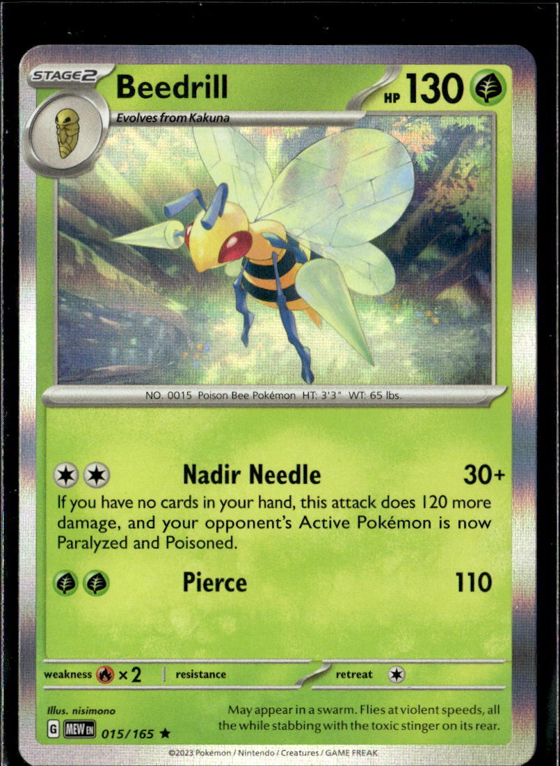 Pokemon Beedrill 015/165 151 Holo Rare 5 Card Lot