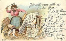 Postal 1905 Esposa abusiva vuelo doméstico cómic humor 23-4931
