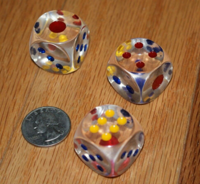 Large see-thru colorful DICE (set of 3) --add interest to your dice magic   TMGS