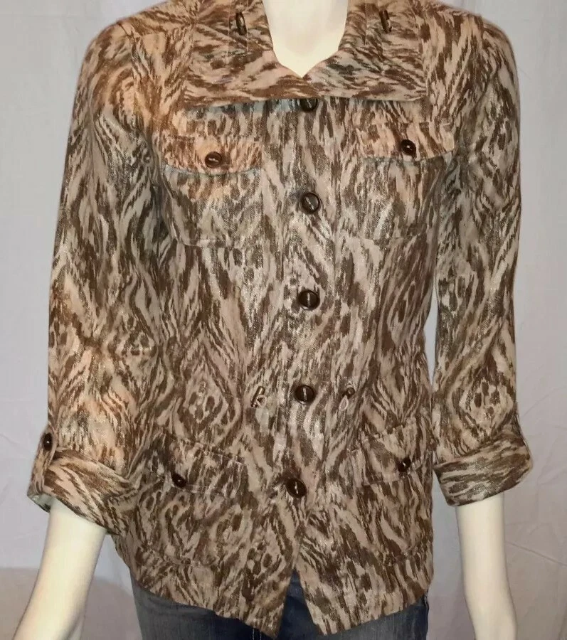 OFF WHITE Giacca donna Chicos stampa safari metallizzata taglia 0 misto cotone lino