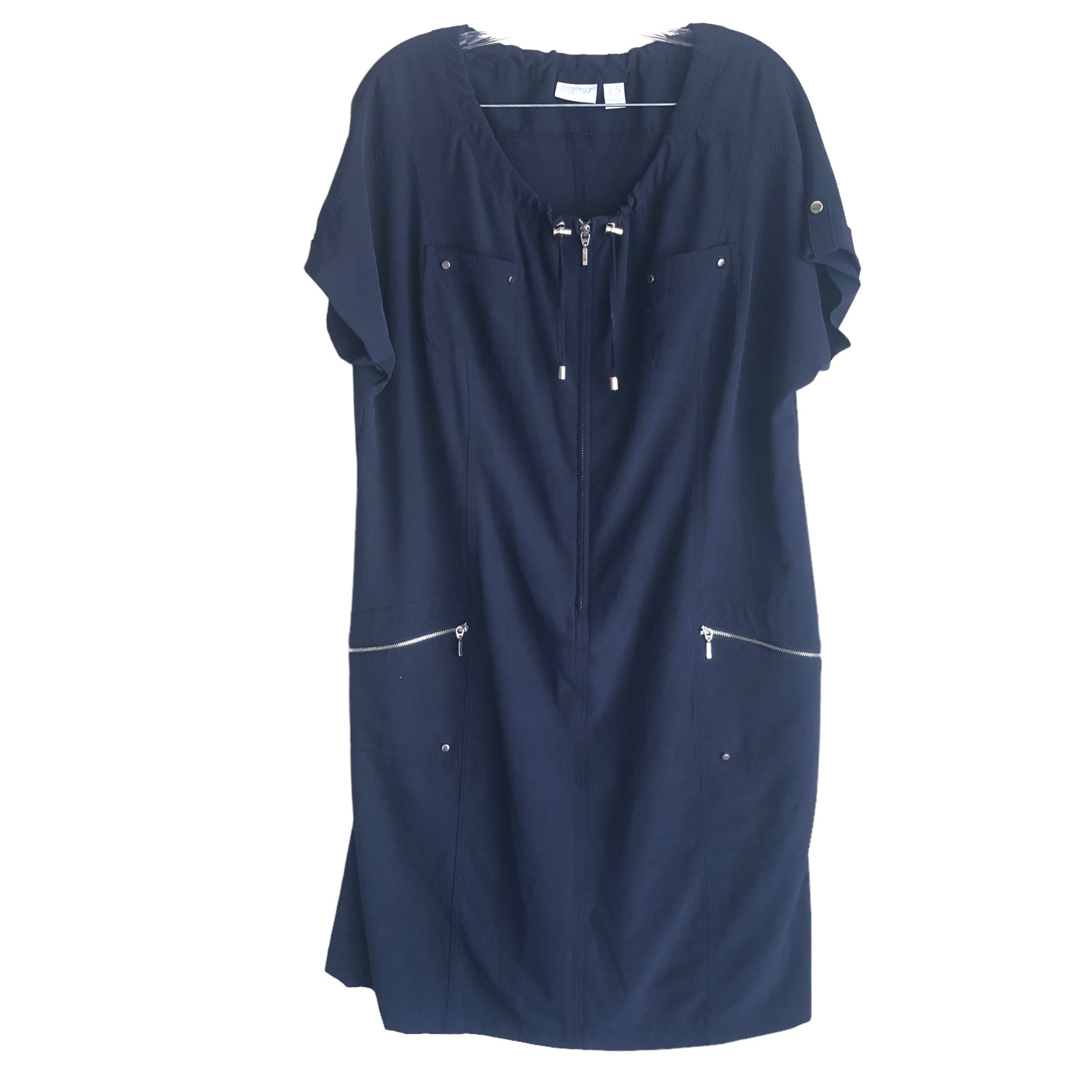 Vestido para mujer Zenergy by Chico's talla 2,5 azul cremallera completa elástico manga corta rodilla