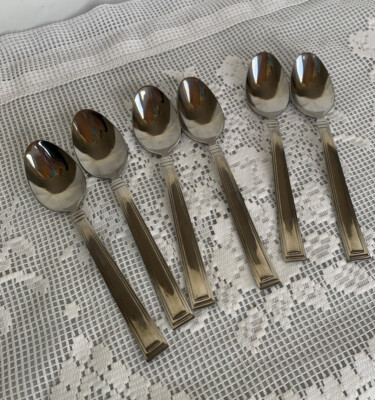 Hampton Silversmiths Portfolio 6 Oval Soup Spoons Stainless Outline Flat Tip