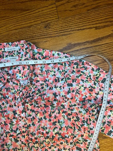 L.L. Bean donna arancione e rosa floreale antirughe manica lunga bottone taglia small - Foto 6 di 9