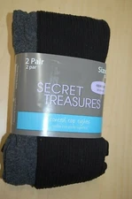 Womens 2 LOT FOOTED TIGHTS Control Top BLACK RIBBED Gray Black Heather SIZE 1  