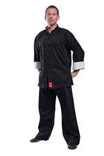 Kung Fu Anzug Shaolin Black Weiße Ärmelumschläge Innenkragen 110-200 cm Tai Chi