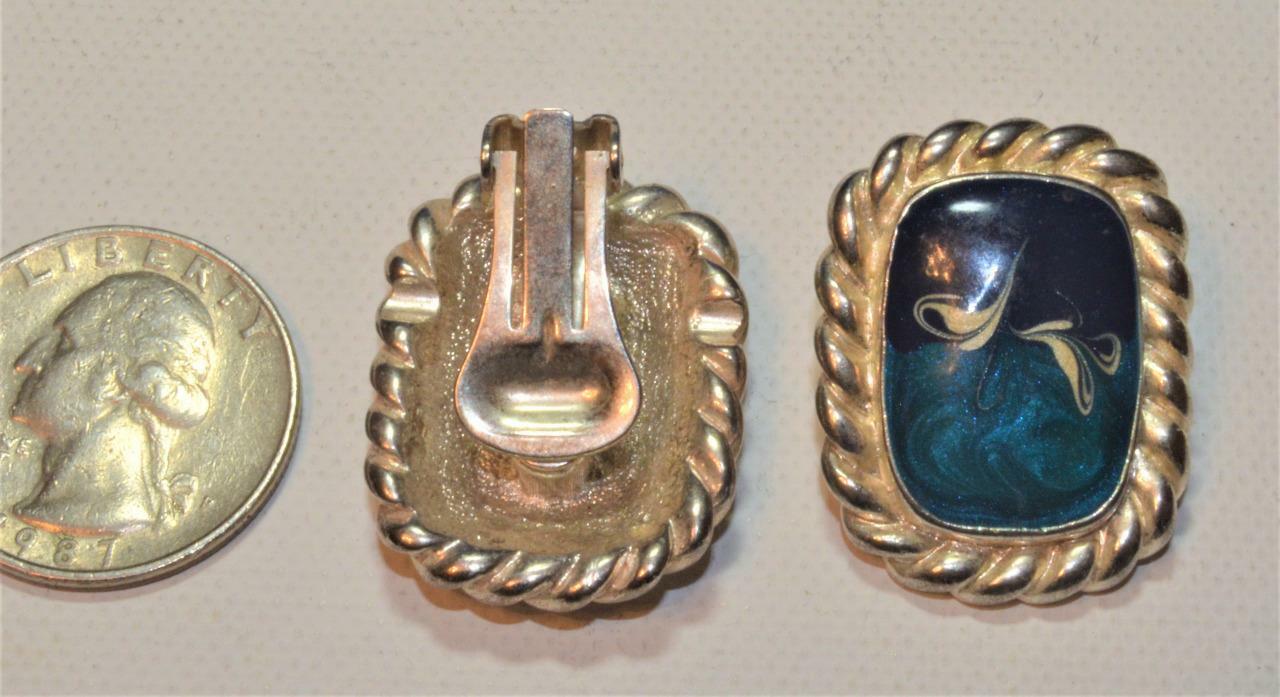 Vintage Silvertone Blue Center Rectangular Shape … - image 3