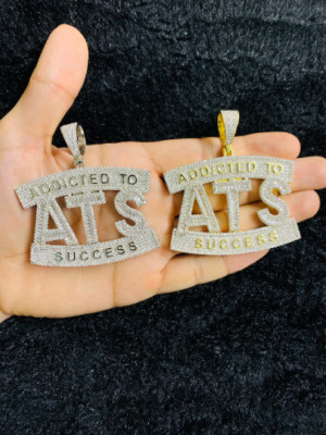 14k Gold Finish ATS Addicted To Success Simulated CZ Pendant Charm Chain