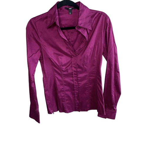 Hugo Boss Bashina Magenta Poplin Side Zippers Long Sleeve Blouse Slim Fit Size 6