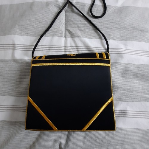 Ivana Trump Shoulder Bag Box Purse Book Design Black/Gold Satin  - Picture 2 of 7