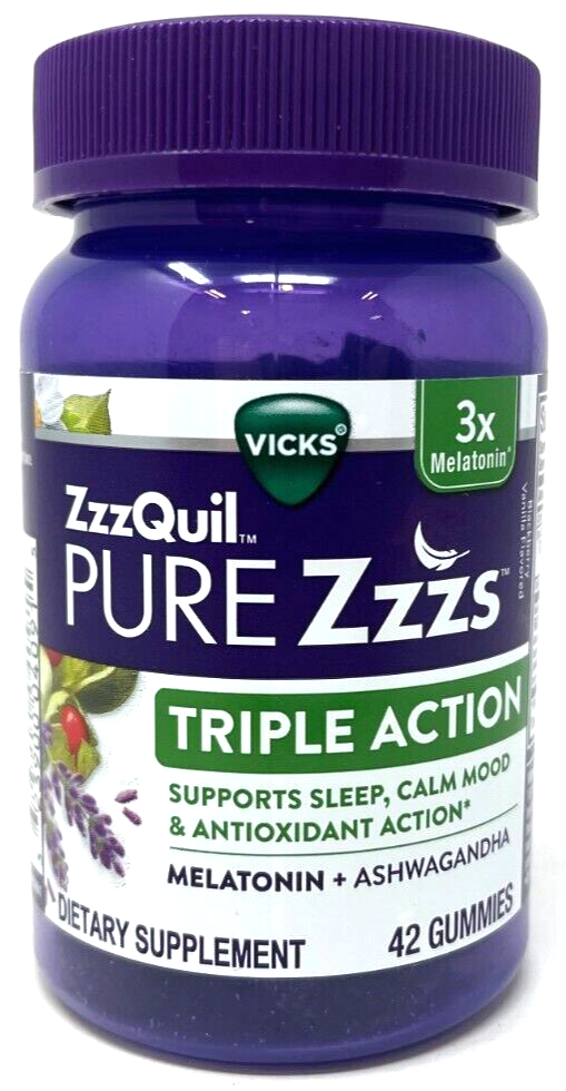 Vicks ZzzQuil Pure Zzzs Triple Action Melatonin Sealed 42 Gummies Exp