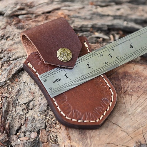 USA Handmade Sheath folding Blade Pocket Knife Sheath Leather Pouch Holster - Picture 3 of 3