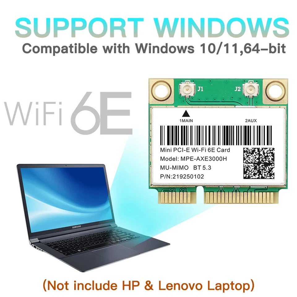 WiFi 6E 5374Mbps Mini PCI-E WiFi Card AX210 BT 5.3 Tri Band 2.4G/5G/6Ghz802.11AX - Image 4 of 4