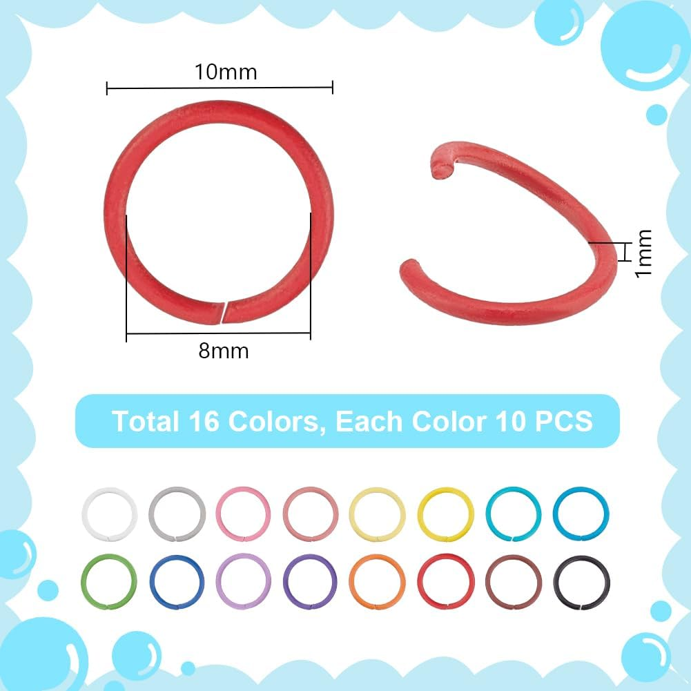 10Mm Colored Jump Rings, 160Pcs 16 Colors 18 Guage Iron Open Jump Rings ...