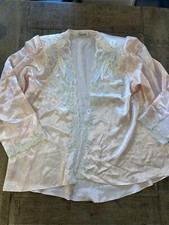 Vintage Natori Short Robe Bed Jacket Pink White Lace Open Front M L EUC