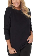 Denim & Co. Comfort Zone Baby Sherpa Crewneck Pullover Black