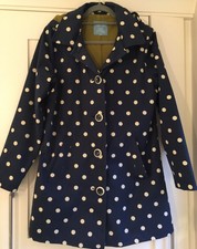 Tulchan Spotted Hooded Fleece Lined Coat Navy Uk 12