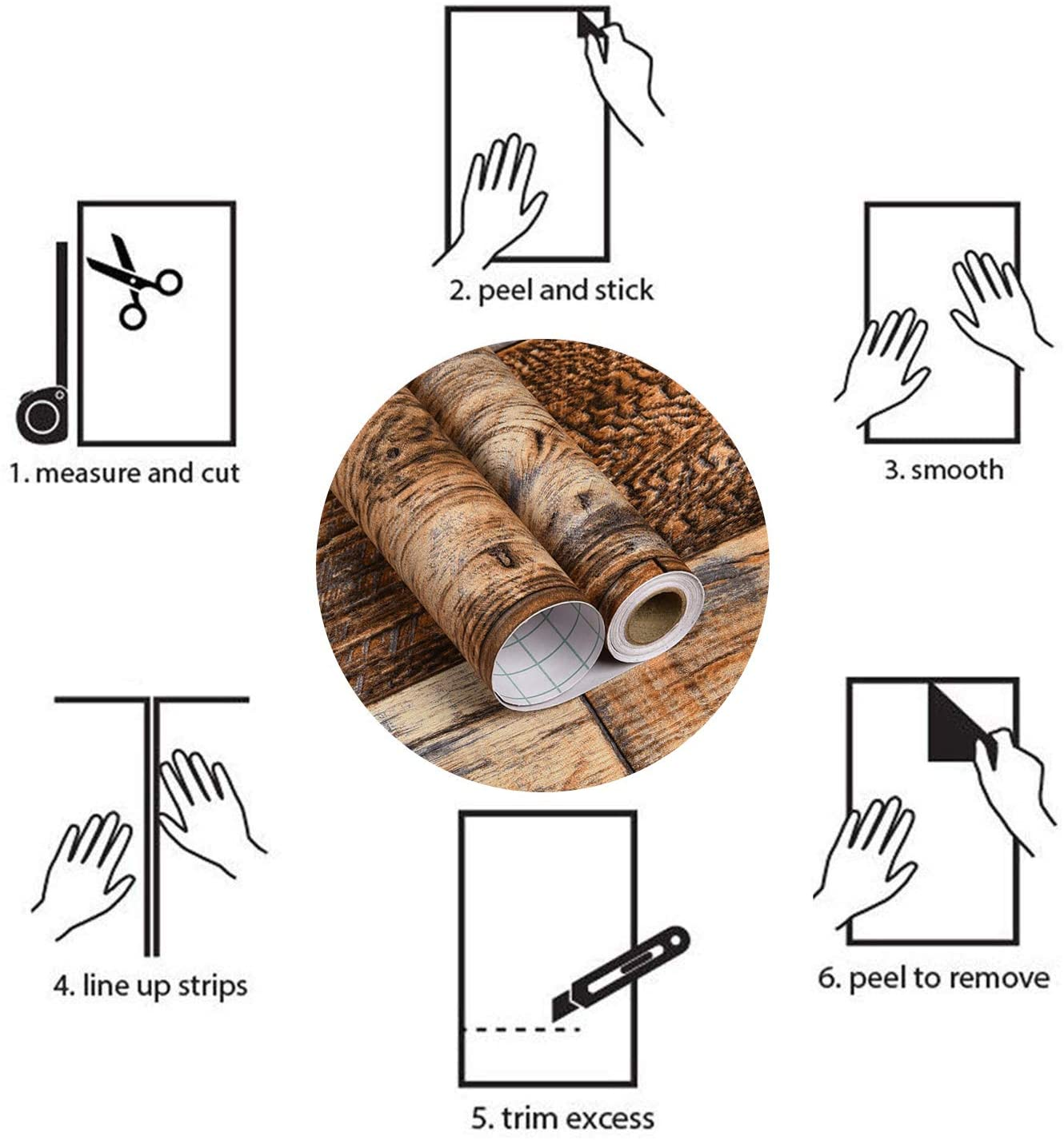 11.8" X 118" Brown Wood Peel and Stick Wallpaper Shiplap Self Adhesive