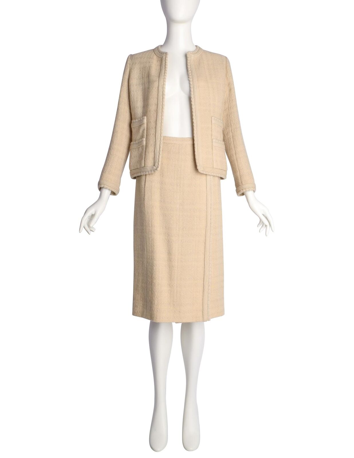 Chanel Vintage 1980s Almond Wool Tweed Boucle Jac… - image 1