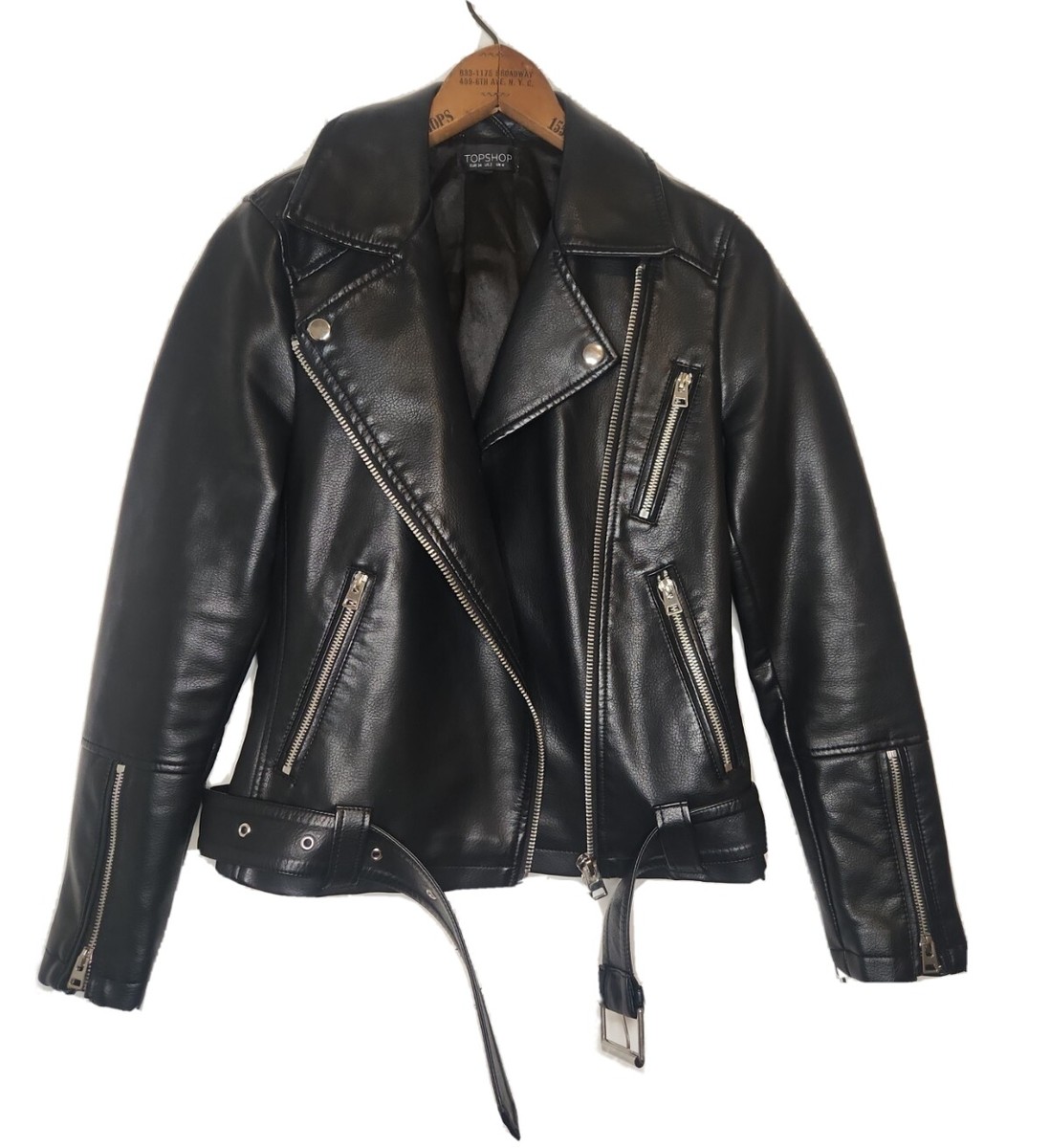 Topshop Biker Jacket Women's Black Faux Leather Size US UK