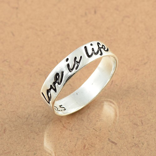 Love is life engraved Band Ring 925 Sterling Silver Handmade Jewelry size US 5-8