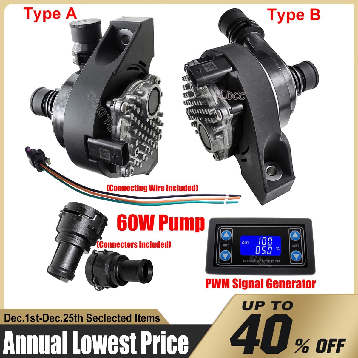 DC12V 60W High Flow Car Cooling Circulating Pump 35L/Min Brushless Water Pump FY