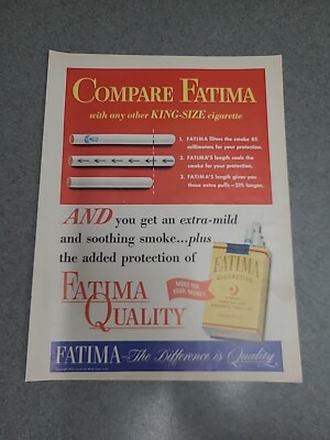 Fatima Cigarettes Print Ad 1952 8x11 Wall Art Decor 
