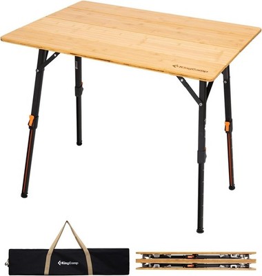 Verstellbarer klappbarer Campingtisch Bambusplatte tragbar Picknicktisch 80 kg belastbar