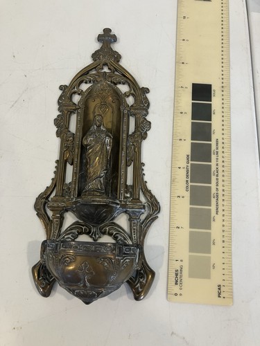 Antique Metal / brass? Holy Water Font Jesus