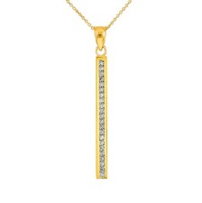 14k Gold Vertical Diamond Bar Pendant Necklace Available in Yellow/Rose/White 