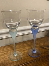 Set of 2 Mikasa Sea Mist Sapphire & Coral Stem Wine Glasses