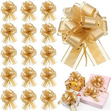 20 PCS Gold Pull Bows 6 Inch Gift Wrapping Ribbon Holiday Wedding Decor